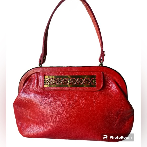 Vintage Roger Van S 1950s-60s Red Pebble Leather Gold Hardware Purse Handbag - Picture 1 of 13